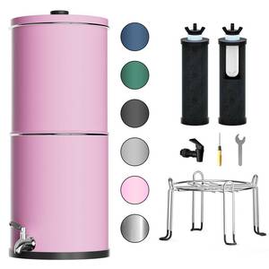 lot 3829 image: Purewell 3-Stage 0.01�m Ultra-Filtration Gravity Water Filter System, NSFANSI 42&372 Certification, 304 Stainless Steel Countertop System with 2 Filters and Stand, Reduce 99% Chlorine, 2.25G, PW-OB - Retail $159