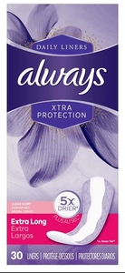 lot 3848 image: Always Xtra Protection Daily Liners Extra Long Clean Scent 29 Count