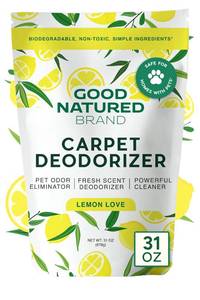 lot 3859 image: Good Natured Brand  Carpet Deodorizer &amp Freshener Powder  31 oz Pet Odor Eliminator for Strong Odor &amp Pet Urine  Fresh Natural Lemon Scent  Safe for Homes with Pets (STOCK PHOTO NOT EXACT, DIFFERENT SCENT VANILLA CREAM)  - Retail $26