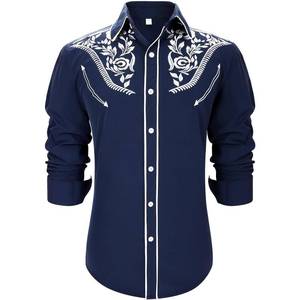 lot 3861 image: UpFind Western Shirts for Men Cowboy Shirts Long Sleeve Embroidered Country Shirt Slim Fit Button Down Shirt Casual Work Shirts Blue XL - Retail $28