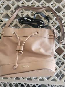 lot 21042 image: Chaps Taupe Bucket Bag with Drawstring