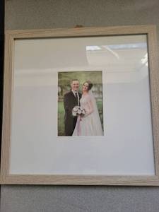 lot 21100 image: Light Wood Wedding Picture Frame with White Mat 15x15