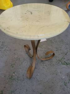 lot 21113 image: White Marble Side Tablewith Metal Base 18inches tall