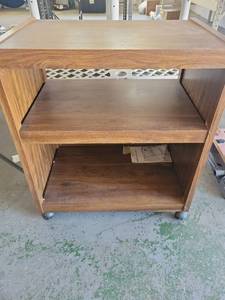 lot 21120 image: Rolling Wood Media Cart with Storage. top comes off