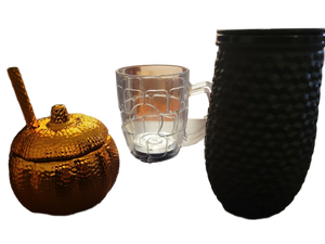 lot 21169 image: Plastic Cup Set with Stainless Steel Straw and Orange Pumpkin Container
