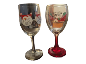 lot 21170 image: Christmas Santa Wine Glasses with Red Base