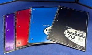 lot 52 image: Top Flight 1-Subject College Rule Spiral Notebooks lot of 4 notebooks  - Retail $3