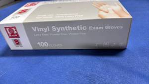 lot 107 image: Basic Vinyl Synthetic Exam Gloves - 100 Count - Retail $12