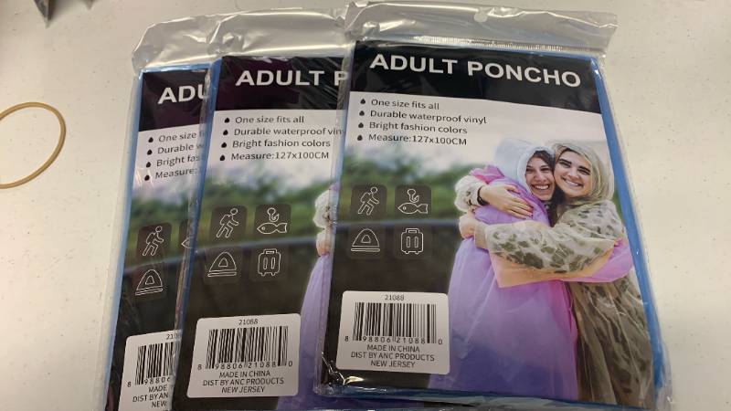 lot 123 image: Adult Waterproof Poncho Pack set of 3 GS80
