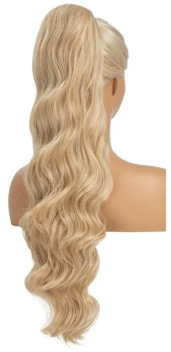 lot 211 image: Drawstring Ponytail Hair Extensions Wavy Long 26 Inch Synthetic Fake Hairpiece for Women Buttery Blonde