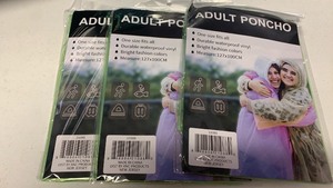 lot 156 image: Adult Waterproof Rain Ponchos 3-Pack