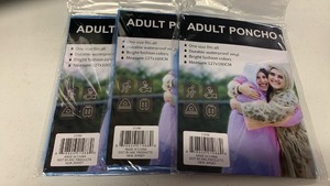 lot 158 image: Adult Waterproof Rain Ponchos 3-Pack
