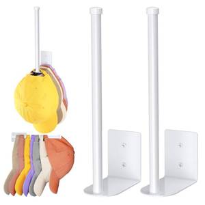 lot 56396 image: 2 Pack White Hat Racks for Baseball Caps, Stainless Steel Hat Organizer for Baseball Cap, Hat Holder Storage Organizer, Hat Hanger Strong AdhesiveWall Drilled for Door, Bedroom, Closet(8.26 in) - Retail $14