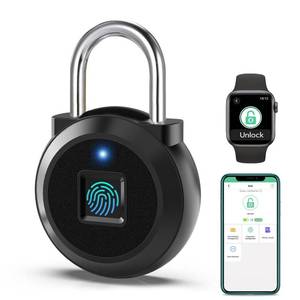 lot 56412 image: Fingerprint Lock, Gym Locker Lock with Fingerprint Bluetooth APP, Biometric Finger Print Padlock with Keyless, Waterproof Smart Padlock for Locker School Suitcase Cabinet Storage - Retail $24