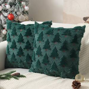 lot 56424 image: Christmas Pillow Covers 18x18 inch Set of 2 Xmas Decorations Soft Plush Faux Fur Wool Green Christmas Tree Throw Pillow Cases Winter Holiday Decor for Sofa Living Room PT-002A18 - Retail $15