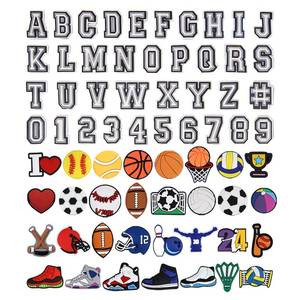lot 56425 image: Letters Numbers and Sports Decoration Charms, Basketball Baseball Hockey Softball Soccer Football Gift for Boys Kids Teens and Adults - Retail $13