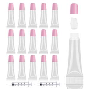 lot 56432 image: AMORIX 8PCS Lip Gloss Tubes Empty 10ml Pink Cap Lip Gloss Containers Lip Balm Tubes Cute Squeeze Tubes Lip Gloss Making Supplies  1x 20ml Syringes Tag Labels for Lip Gloss Base - Retail $10
