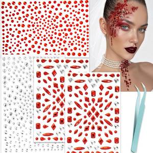 lot 56433 image: Red Face Gems Vampire Accessories Halloween Makeup, Face Glitter Zombie Makeup Halloween Blood Face Jewels, Face Tattoos Self-Adhesive Gems for Women, Rave Accessories for Eyes Body - Retail $7