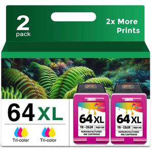 lot 56441 image: 64XL Color Ink Cartridge Replacement for HP Ink 64 XL 64XL HP64 XL HP64XL (Tri-Color,2-Pack) Work with 7855 7858 7800 7155 7100 6255 6252 6232 7158 7164 7955e 7900e Tango Printers - Retail $50