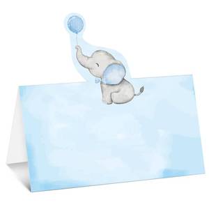 lot 56461 image: 100 Pcs Elephant Baby Shower Place Cards for Boys Blue Gender Reveal Seating Place Cards for Tables Name Tents Placecard Holders Decorations for Baby Shower Birthday Party Supplies - Retail $4