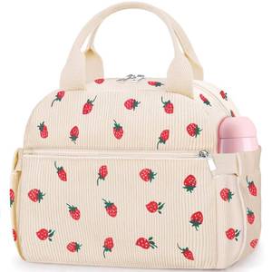 lot 56469 image: Lunch Box for Women, Cute Strawberry Corduroy Insulated Lunch Bag Women Reusable Work Leakproof Simple Adults Large Lunch Boxes Tote Bag Men Cooler Bag - Retail $10