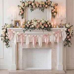 lot 62355 image: 1 PCS White Pink Bow Garland Banner, Satin Ribbon Hanging Party Bow Garland Decoration for Birthday Baby Shower Wedding Party Supplies - Retail $24