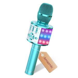 lot 62358 image: Kids Karaoke Microphone Machine Toys for Girls Bluetooth Microphone with LED Light, Easter Basket Stuffers Christmas Birthday Gift for Girls Boys 3-12 Year Old Kids Toys(Blue) - Retail $18