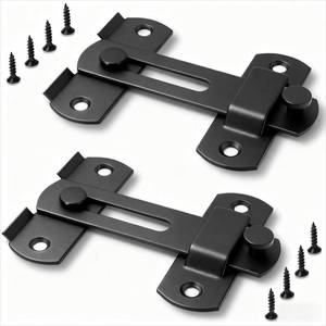 lot 62377 image: 2 Pack Black Barn Door Lock, Premium 4-Inch Sliding Barn Door Latch with Easy Installation, Rust & Scratch-Resistant, Door Latches Hardware for Barn, Bathroom, Garage, Cabinet - Retail $5