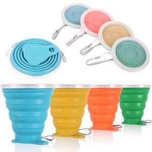 lot 62394 image: Silicone Collapsible Travel Cup - Silicone Folding Camping Cup with Lids - Expandable Drinking Cup Set - Portable, Graduated 9.22oz - Retail $15