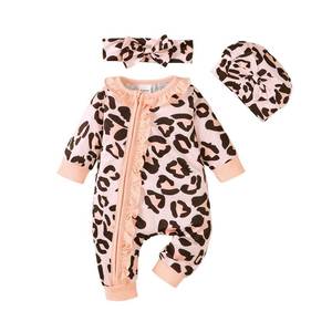 lot 62403 image: Infant Baby Girl Clothes Long Sleeve Ruffle Romper Coming Home Outfit Newborn Fall Winter Outfits, Leopard, 3-6Months - Retail $23
