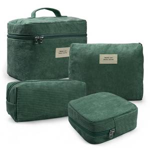 lot 62407 image: 4 Pcs Makeup Bag for Women Corduroy Cosmetic Bag Aesthetic Cute Bags Multi Size Purse Pouch Travel Toiletry Bag Set Makeup Organizer with Zipper(Green) - Retail $20