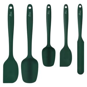 lot 62428 image: 600�� Heat Resistant BPA-Free Silicone Rubber Spatula Set, Kitchen Cooking Spatulas, Baking, Mixing for Non Stick Cookware, Dishwasher Safe, Dark Green Set of 5 - Retail $10