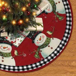 lot 62430 image: Christmas Tree Skirt 36 inches Red and Black Buffalo Plaid Snowman Xmas Tree Skirt, Winter Christmas Tree Mat for Home Party Holiday Indoor Outdoor Decorations (Red and Black, 36in) - Retail $18