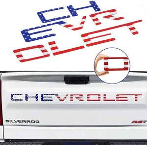 lot 62431 image: Tailgate Inserts Letters Compatible for 2019-2025 Silverado, 3D Raised & Strong Adhesive Decals Letters (American Flag) - Retail $20