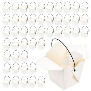 lot 62433 image: 48 Pack 16oz Chinese Take Out Boxes, White Kraft Take Out Box with Handle, Chinese Food Boxes, Chinese Box to Go for Restaurant, Bakery and Party - Retail $31