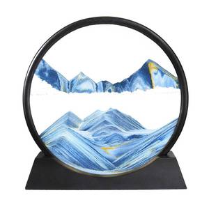 lot 62445 image: Moving Sand Art Picture in Motion, Round Tempered Glass 3D Deep Sea Sandscapes with Display Flowing Sand Frame for Relaxing Desktop Home Office Work D�cor for Kids Adults ��Blue, 7inch - Retail $13