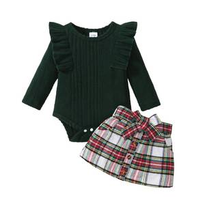 lot 62456 image: Baby Girl Christmas Outfit Long Sleeve Knit Romper Red Plaid Skirt Headband Newborn Infant Fall Winter Clothes 0-18 M (Red Plaid,0-3 Months) - Retail $30