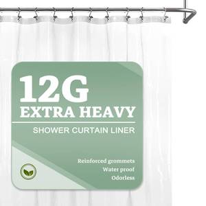 lot 62460 image: Barossa Design Extra Heavy Duty Shower Curtain Liner Thick - Soft Plastic Shower Liner Waterproof with Grommets & 3 Magnets, Clear, 72x72 - Retail $17