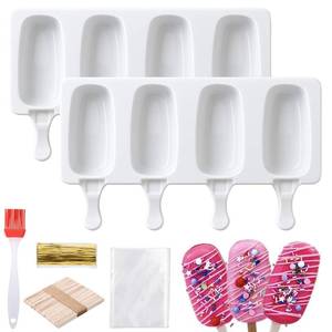 lot 62470 image: Cake Pop Mold Kit, 2 Pack 8 Cavities Cakesicle Molds Silicone with 100 Wooden Sticks & 100 Packaging Bags with Ties, Cake Pop Maker Supplies Accessories, Baking Tools for Home Baking Desserts - Retail $13