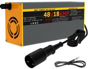 lot 62484 image: 48 Volt 18 Amp Golf Cart Battery Charger for Club Car with Trickle Charge,3-6H Full Charge for Lead Acid Batteries, Round 3-Pin Style Plug Charger for Club Car - Retail $46