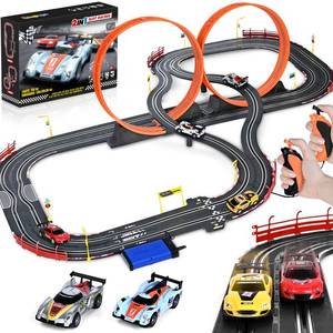 lot 62490 image: Boy Toys Gifts for 6 7 8-12 Years Old, Slot Car Race Track Sets with 4 Slot Cars, Battery or Electric Car Track for Boys, Dual Racing Game Lap Counter Circular Overpass Track Gifts for Kids - Retail $46