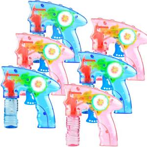 lot 62492 image: 6 Pcs Bubble Gun Shooter LED Light up(no Batteries Needed), Wind up Operated Bubbles Blaster Blower with Bottle Solutions, Bubble Blowing Toy kit for Kid Boy and Girl Outdoor Summer Game Party Favor - Retail $27