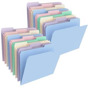 lot 62498 image: 100 Pcs Manilla Folders 8.5 x 11 Inch, 13-Cut Tab Colored File Folders Letter Size, Plastic Folders Aesthetic, School Business Office Manila Folders for Documents Paper - Retail $36