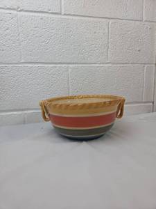lot 13 image: Ceramic Bowl with Rope Edge and Striped Design