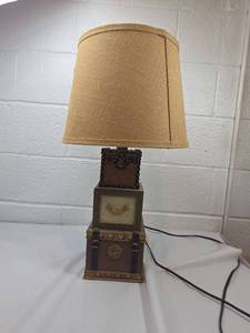 lot 20 image: Trunk Style Table Lamp with Burlap Shade