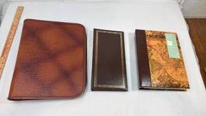 lot 64 image: Brown Leather 3-Ring Planner Set with World Map Design