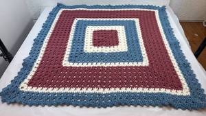 Handmade Geometric Square Pattern Crochet Afghan