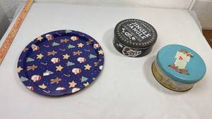 lot 103 image: Holiday Cookie Set - Serving Plate and Storage Tins