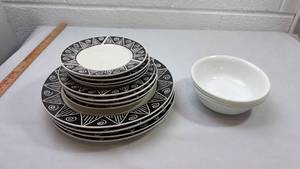 lot 117 image: Geometric Black and White Dinnerware Set