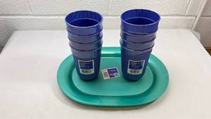 lot 129 image: Turquoise Plates and Blue Tumblers Set